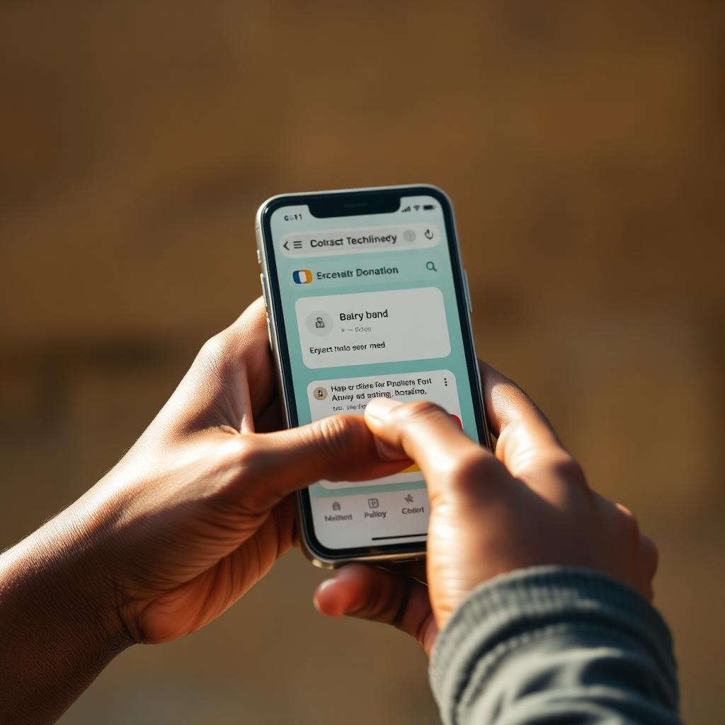 Personne effectuant un don via Mobile Money sur son téléphone